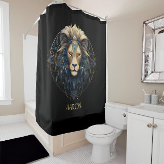 Chic Black Gold Modern Cosmic Lion Star Sign Leo Shower Curtain