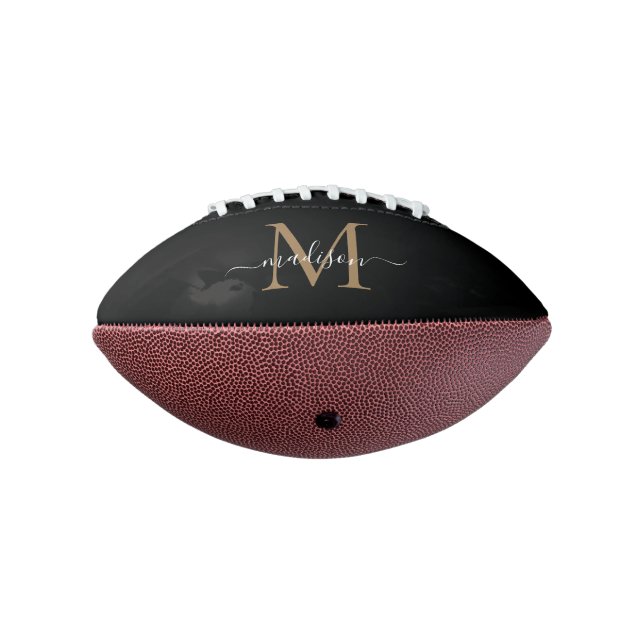 Chic Black Gold Monogram Girly Feminine Script American Football (Rotated 270)