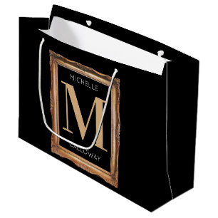 Chic Black & Gold Monogram Large Gift Bag