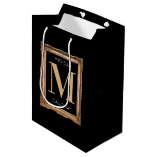 Chic Black & Gold Monogram Medium Gift Bag