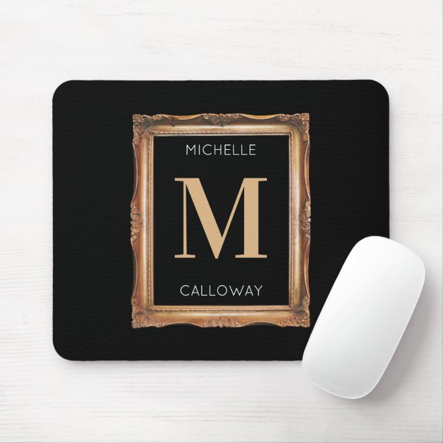 Chic Black & Gold Monogram Mouse Mat (With Mouse)