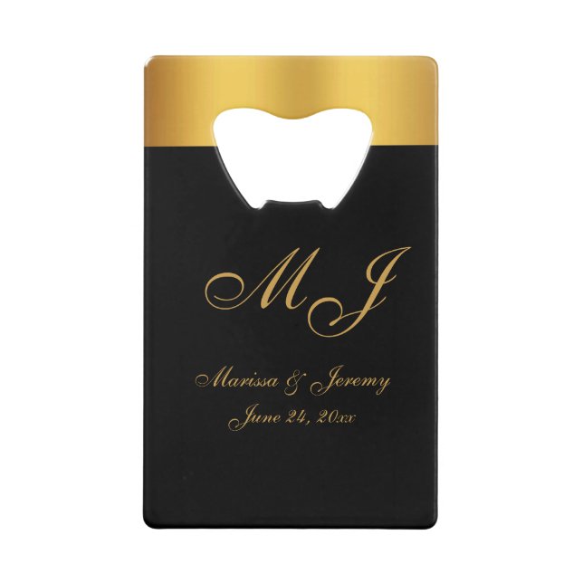 Chic Black Gold Monogram Script Wedding (Front)