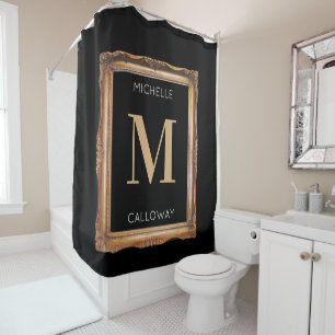Chic Black & Gold Monogram Shower Curtain