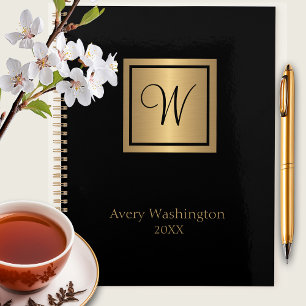 Chic Black & Gold Name/Initial Monogram Day Planner