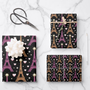 Chic Black Gold Paris Eiffel Tower Elegant Wrapping Paper Sheet