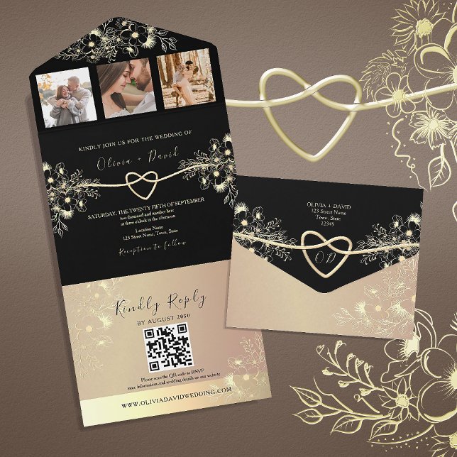 Chic Black Gold Photo Wedding Invite (Creator Uploaded)