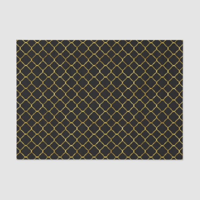 Chic Black Gold Quatrefoil Tissue Paper (Front)