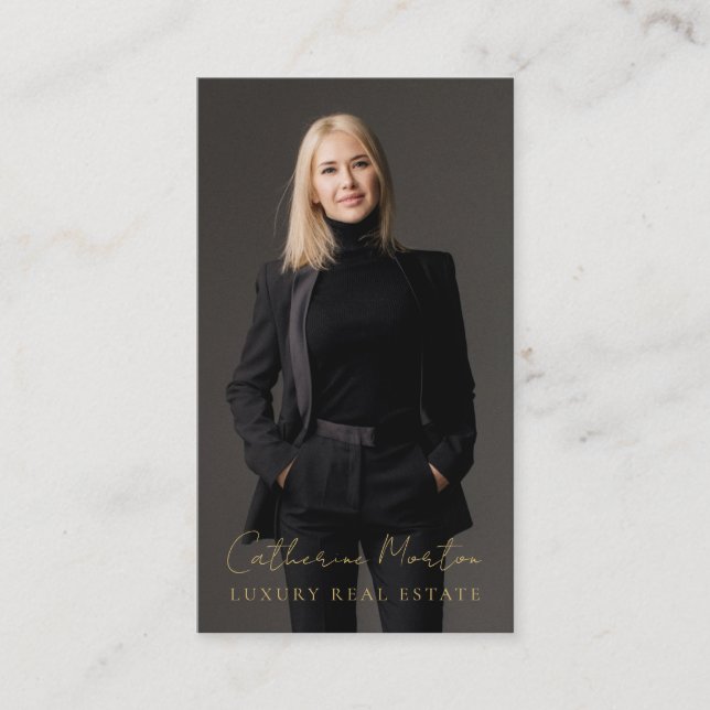 Chic Black Gold Realtor Photo Real Estate  Business Card (Front)
