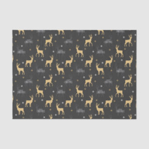 Chic Black Gold Reindeer Merry Christmas  Tissue Paper