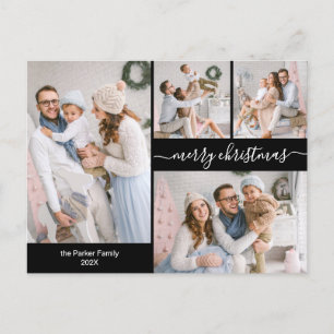 Chic Black Gold Script 5 Multiple Christmas Photo Postcard