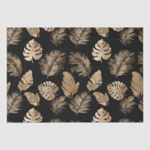 Chic Black Gold Tropical Leaves Tissue Paper