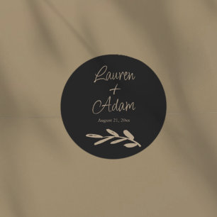 Chic Black & Gold Wedding Classic Round Sticker
