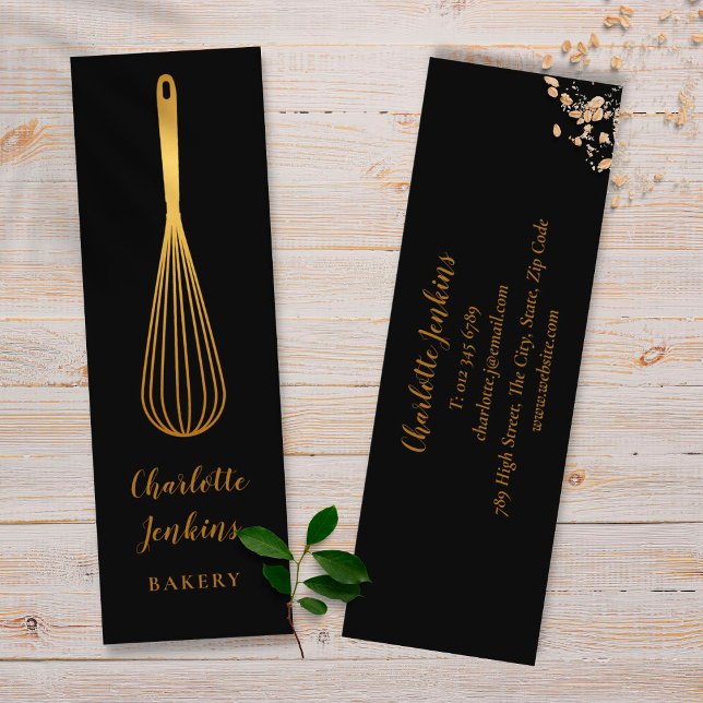 Chic  Black Gold Whisk Patisserie Chef Mini Business Card (Creator Uploaded)