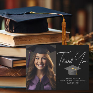 Chic Black Graduate Photo Personalized Graduation Thank You Card