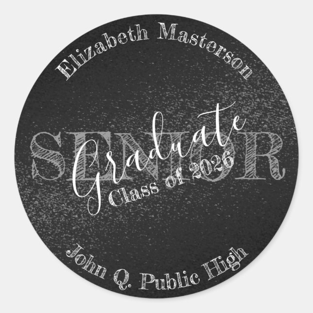 Chic Black Graduation Graduate Senior Class Classic Round Sticker (Front)