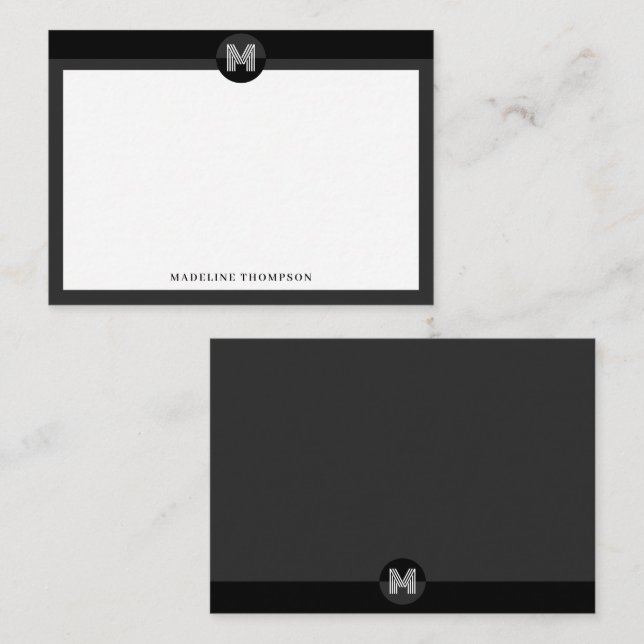 Chic Black Grey Geometric Modern Monogram Card (Front/Back)