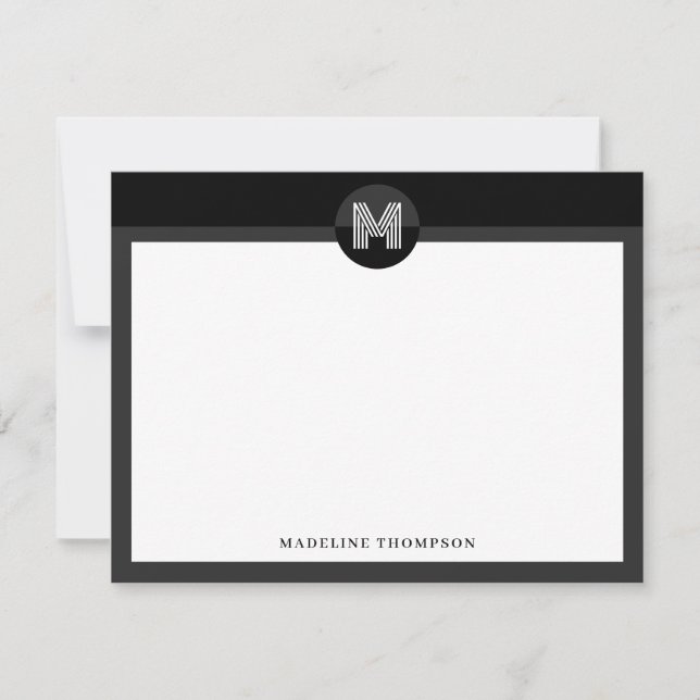 Chic Black Grey Geometric Modern Monogram Card (Front)