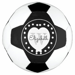 Chic Black Grey Initial Monogram White Heart Football