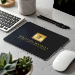 Chic Black Grey Leather Luxury Gold Logo NAME Mouse Mat<br><div class="desc">Enhance your workspace with this premium black dark grey leather print mouse pad, designed to combine style and functionality. Featuring a luxurious gold logo and the option to add two lines of custom text, this mouse pad is perfect for personalising with your name, business, firm, or any other details of...</div>