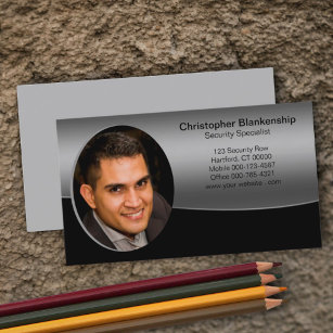 Chic Black & Grey Wave Professional Photo  Business Card