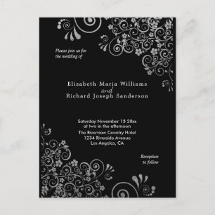 Chic black Grey Wedding Invitation RSVP l Website Postcard