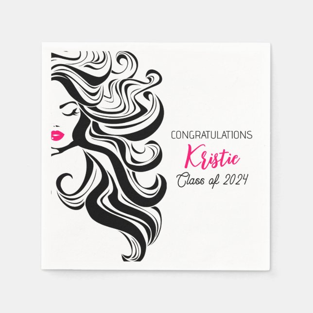 Chic Black Hair Stylist Graduation Party Retro  Napkin (Front)