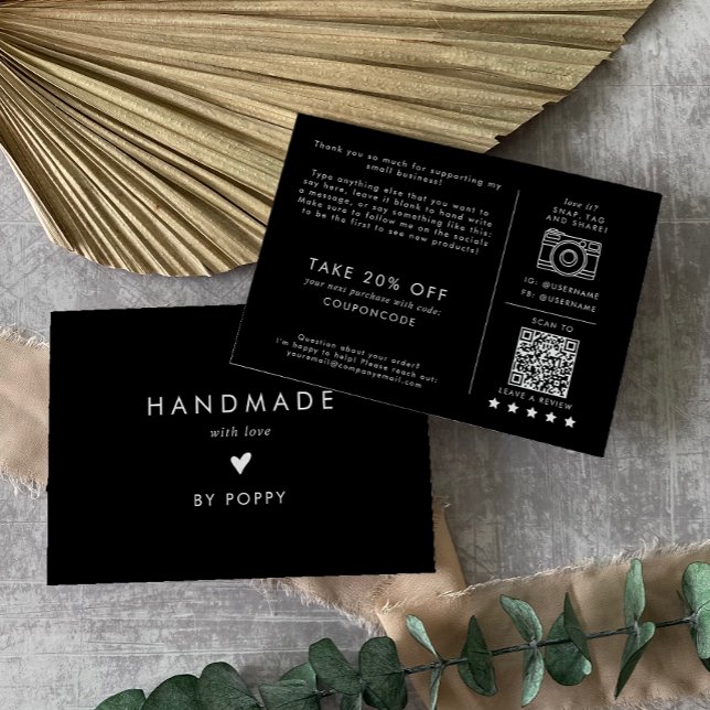 Chic Black Handmade with Love Thank You Order Enclosure Card (Creator Uploaded)