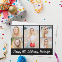 Chic Black Happy Birthday Photo Collage Flat
