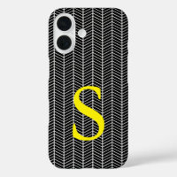 Chic Black Herringbone Chevron Zig Zag Monogram