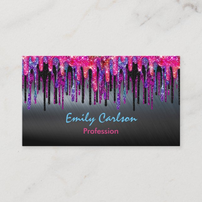 Chic black hot pink blue drips appointment card (Front)