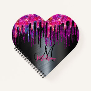 Chic black hot pink blue drips monogram notebook
