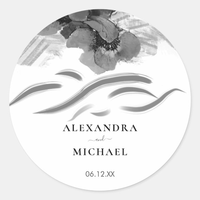 Chic Black Iris Flowers Wedding Classic Round Sticker (Front)