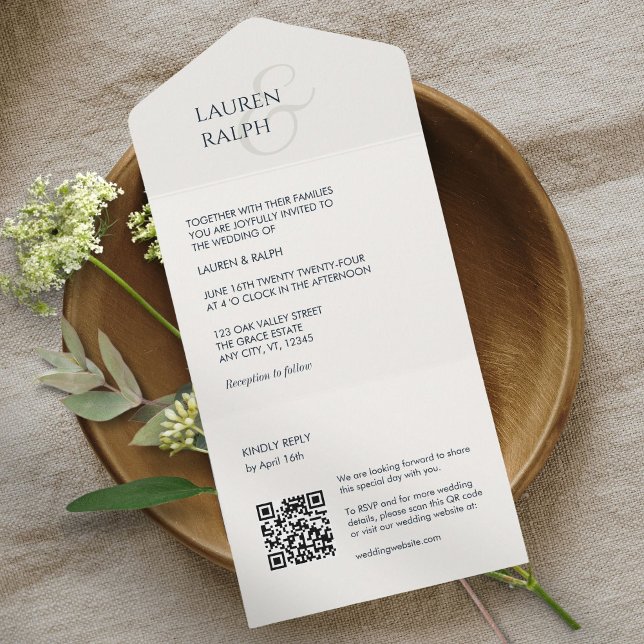 Chic Black & Ivory Monogram Initials  All In One Invitation (Creator Uploaded)