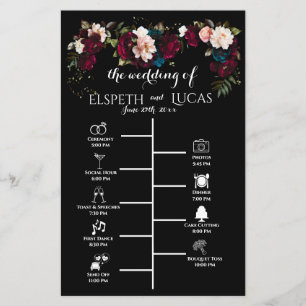 Chic black, Jewel-Toned Wedding Timeline Program