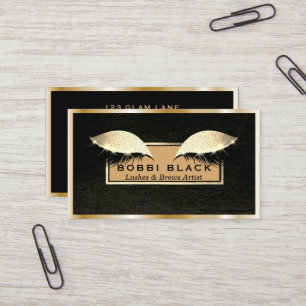 Chic Black Leather Gold Eyelash Extensions Makeup Business Card