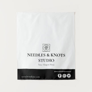 Chic Black Linen Business Logo Event Tapestry