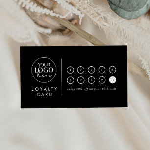 Chic Black Logo Business Reward 10 Punch Loyalty Card