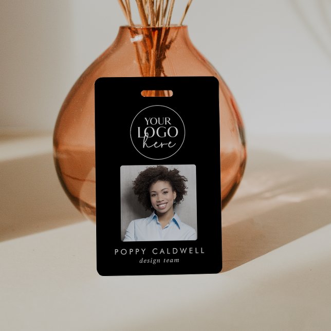 Chic Black Logo Photo QR Code Business ID ID Badge (Creator Uploaded)