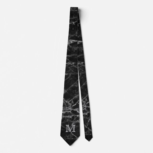 Chic Black Marble Pattern Modern Monogram Tie (Front)
