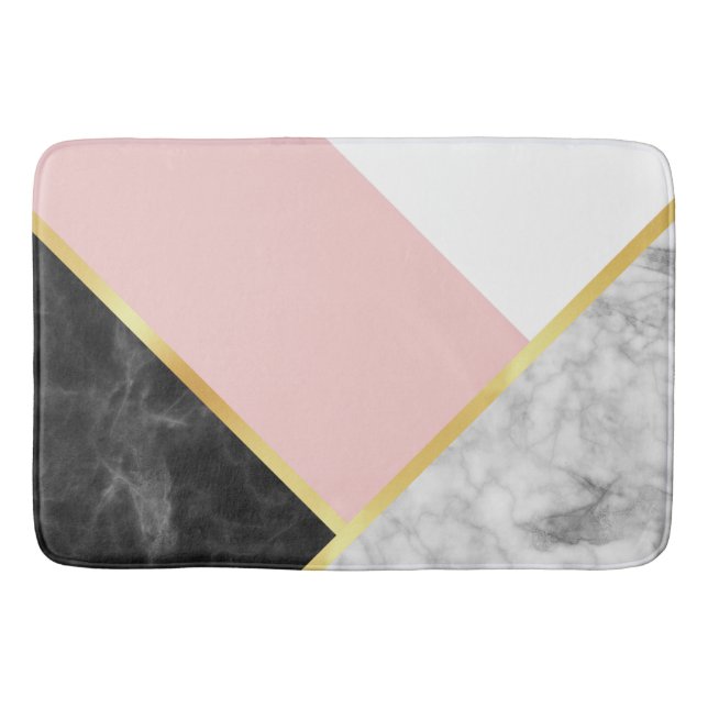 Chic Black Marble Pink Colour Block and Gold Bath Mat (Front)