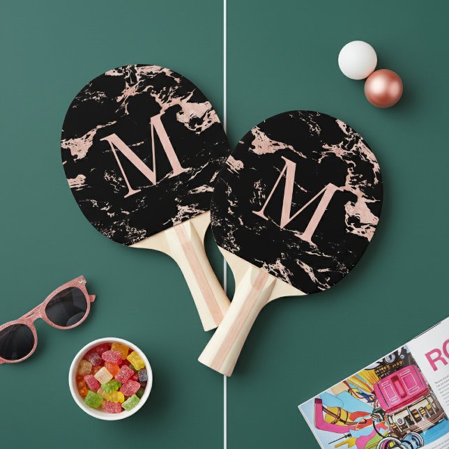 Chic Black Marble Rose Gold Foil Monogram Ping Pong Paddle (Chic Black Marble Rose Gold Foil Monogram Ping Pong Paddle)