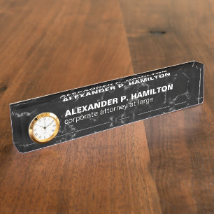 Chic Black Marble with White Veins Nameplate