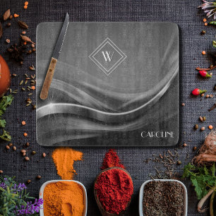 Chic Black Metallic Luxury Monogram Cutting Board