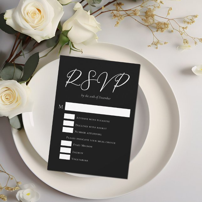 Chic Black Minimalist Wedding with Meal Choice RSVP Card (Creator Uploaded)