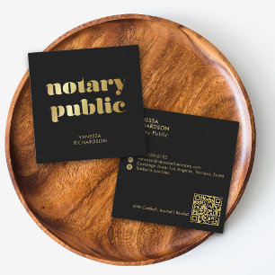 Chic Black Modern Gold Notary Public Marketing Square Business Card