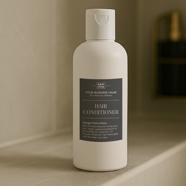 Chic Black Monogram Hair Shampoo Amenities Label (Creator Uploaded)