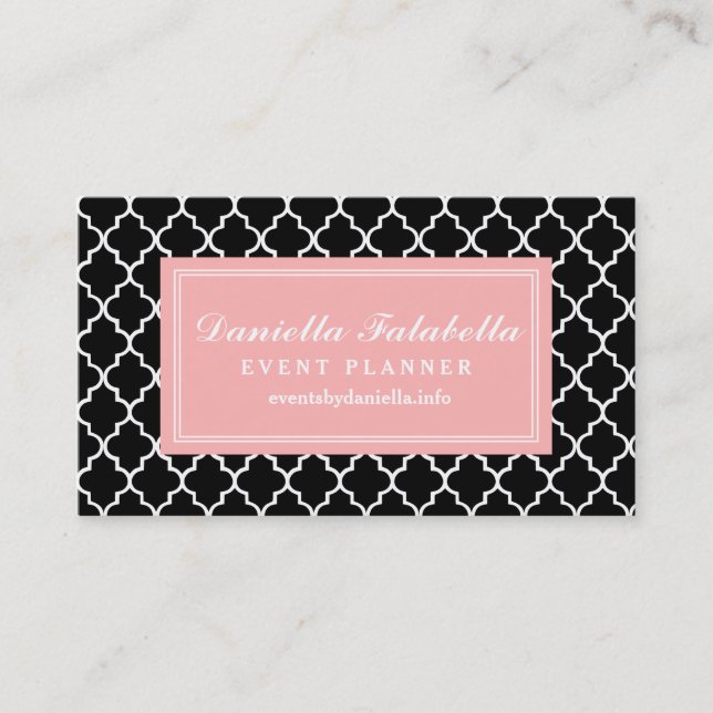 Chic Black Moroccan Lattice Personalised Business Card (Front)