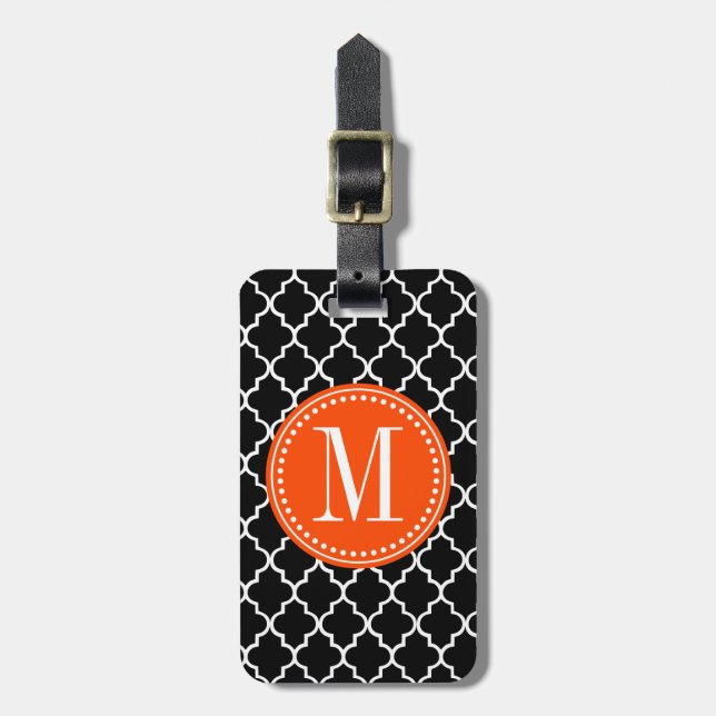 Chic Black Moroccan Lattice Personalised Luggage Tag (Front Vertical)