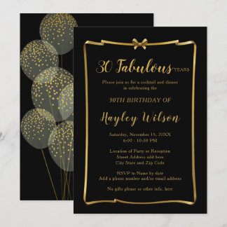 Chic Black n Gold Bow Frame Female's Birthday Invitation