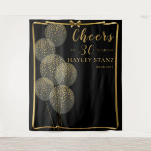 Chic Black n Gold Female's Birthday Photo Backdrop Tapestry